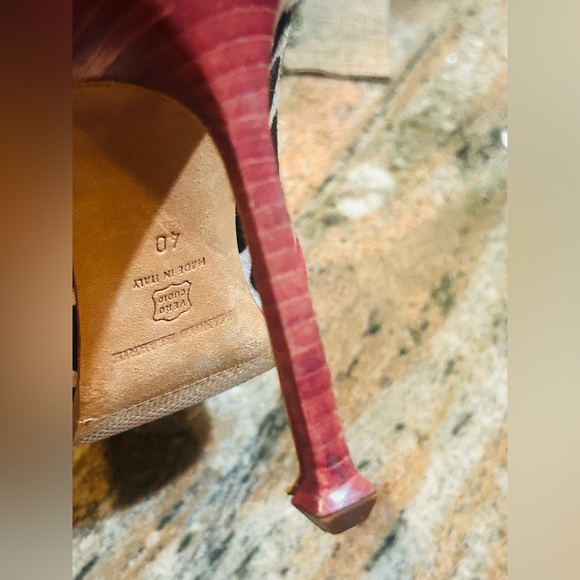 Manolo Blahnik Black and Pink Polka Dot Heels/ Pony Hair Vintage - Picture 10 of 16